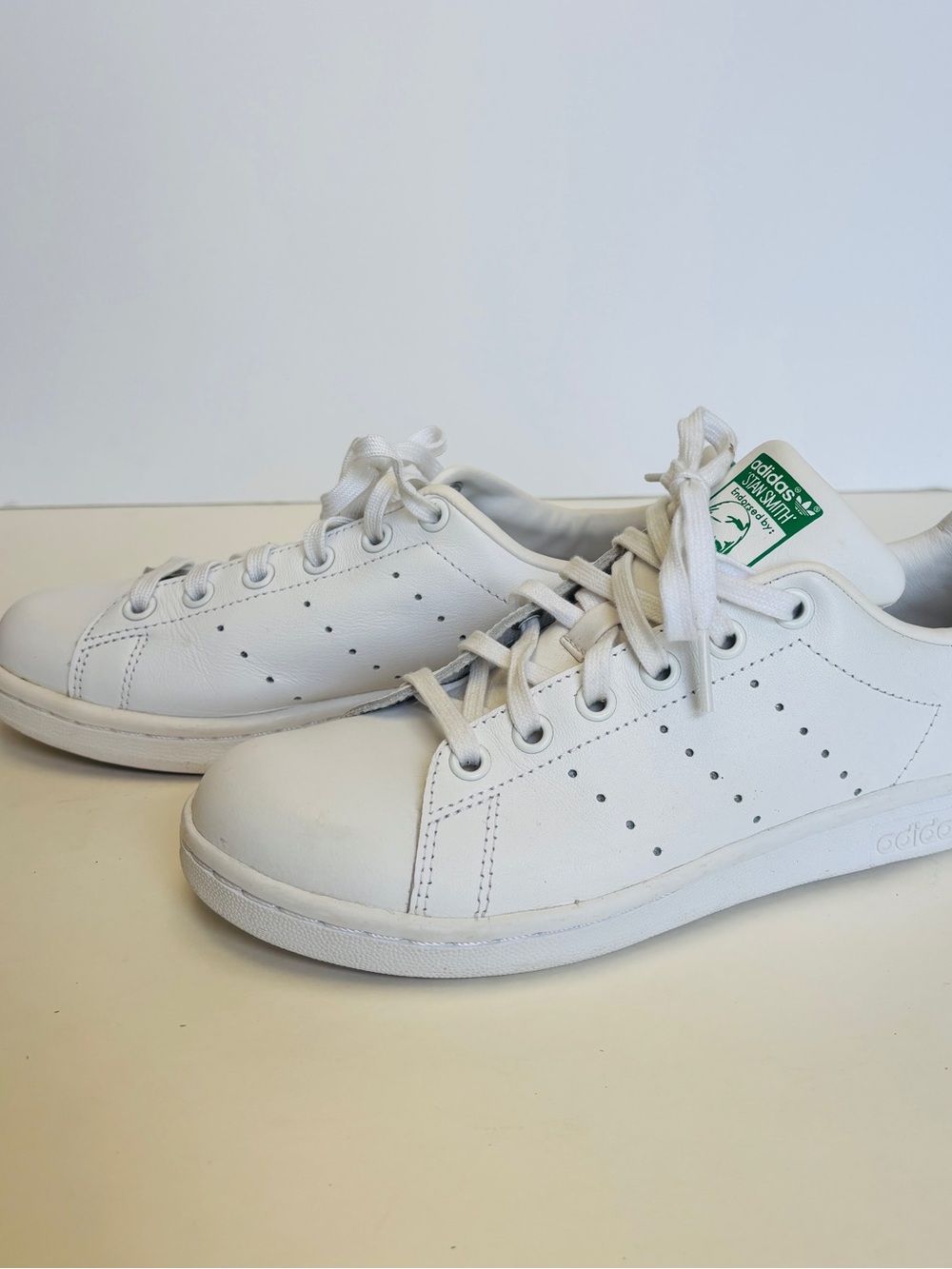 adidas White Sneakers with Green Heel Brand Tab